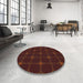 Round Machine Washable Transitional Brown Red Rug in a Office, wshpat350