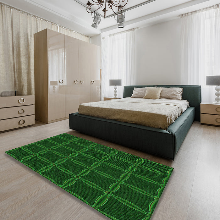 Patterned Green Rug in a Bedroom, pat351grn