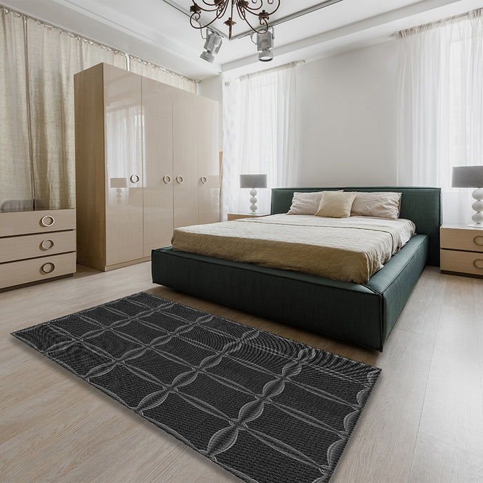 Round Machine Washable Transitional Midnight Gray Rug in a Office, wshpat351gry