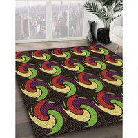 Patterned Dark Yellow Green Rug, pat3510brn