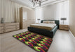 Patterned Dark Yellow Green Rug in a Bedroom, pat3510brn