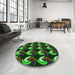 Round Patterned Dark Lime Green Rug in a Office, pat3510grn