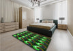 Patterned Dark Lime Green Rug in a Bedroom, pat3510grn