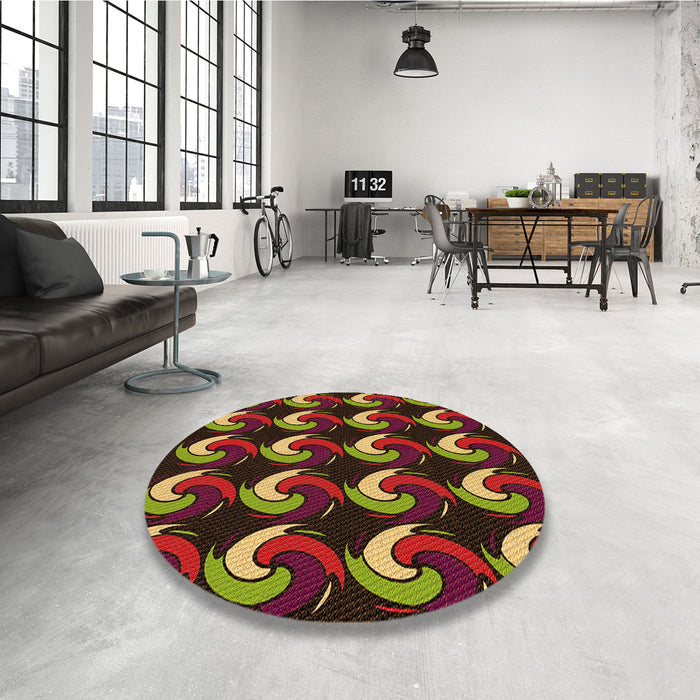 Round Patterned Deep Red Rug in a Office, pat3510org