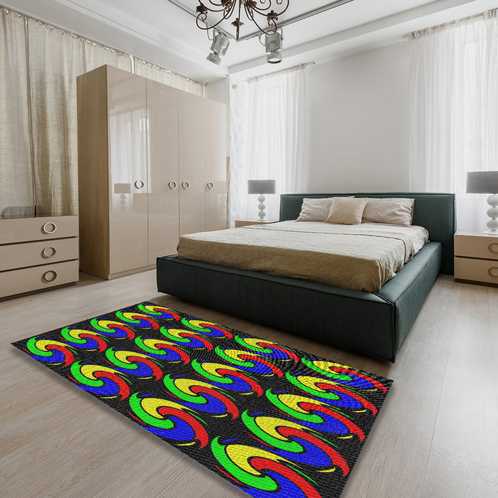 Patterned Green Modern Rug in a Bedroom, pat3510