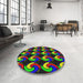 Round Machine Washable Transitional Green Rug in a Office, wshpat3510