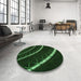 Round Patterned Black Rug in a Office, pat3511grn