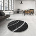 Round Patterned Black Rug in a Office, pat3511gry