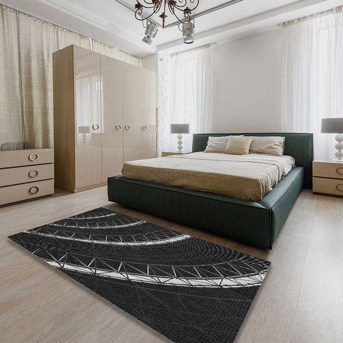 Patterned Black Rug in a Bedroom, pat3511gry