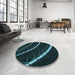 Round Patterned Black Rug in a Office, pat3511lblu