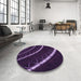 Round Patterned Deep Purple Rug in a Office, pat3511pur