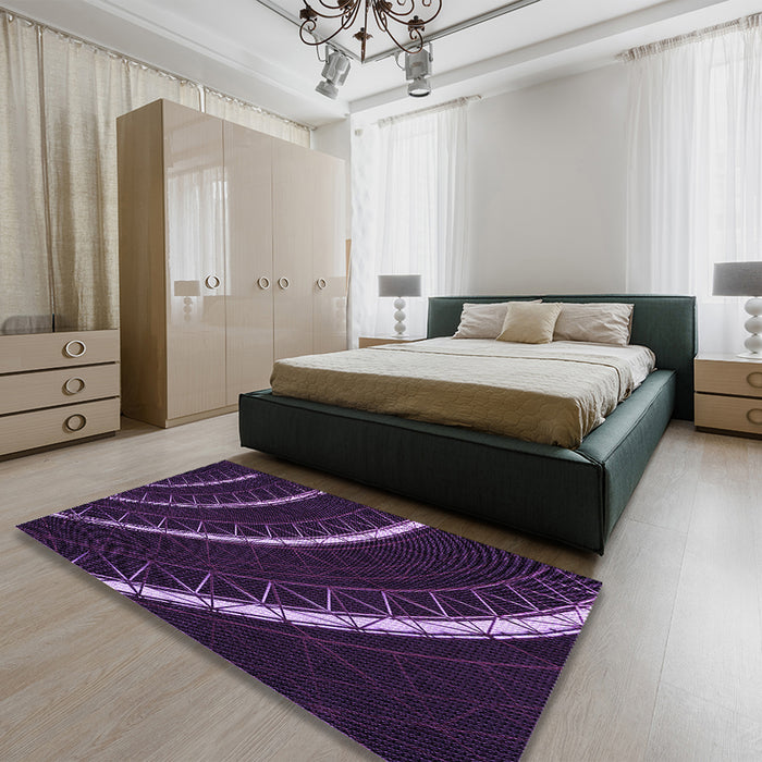 Patterned Deep Purple Rug in a Bedroom, pat3511pur