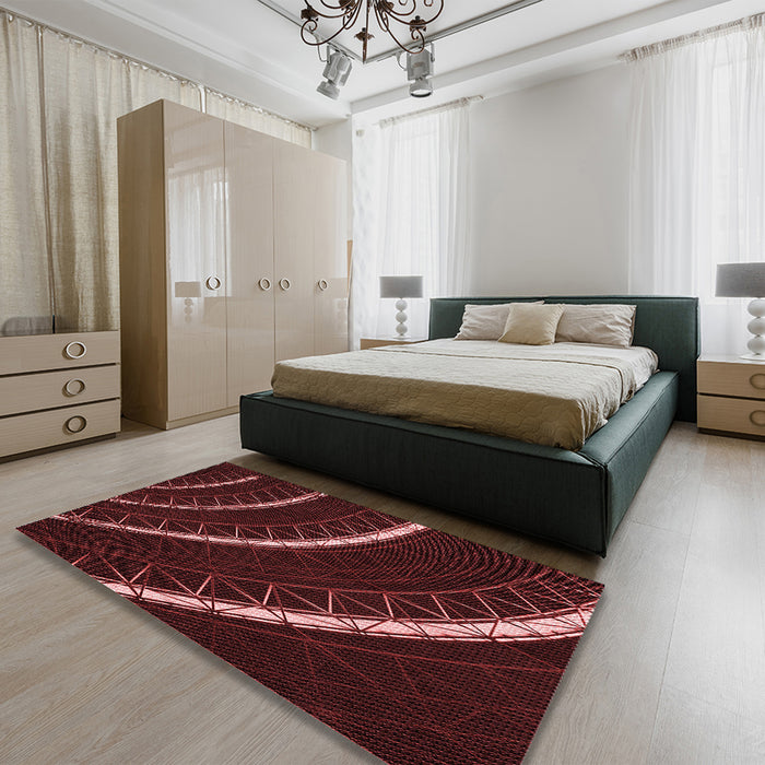 Patterned Brown Red Rug in a Bedroom, pat3511rd