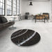 Round Machine Washable Transitional Black Rug in a Office, wshpat3511