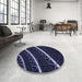 Round Patterned Deep Periwinkle Purple Rug in a Office, pat3512blu