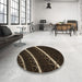 Round Patterned Midnight Gray Rug in a Office, pat3512brn