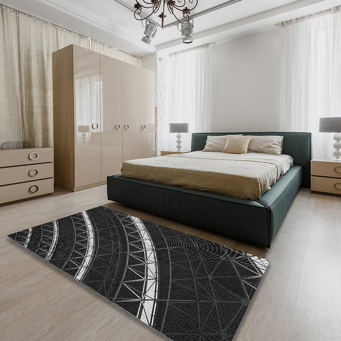 Patterned Black Rug in a Bedroom, pat3512gry