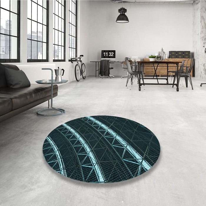 Round Patterned Black Rug in a Office, pat3512lblu