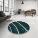 Round Patterned Black Rug in a Office, pat3512lblu