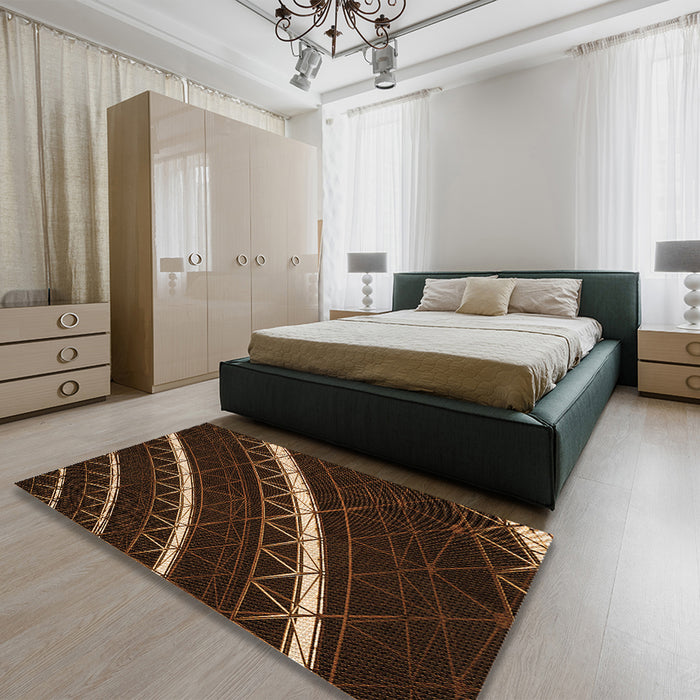Patterned Sienna Brown Rug in a Bedroom, pat3512org