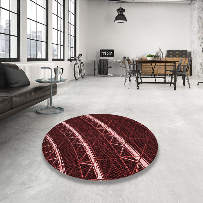 Round Patterned Brown Red Rug in a Office, pat3512rd