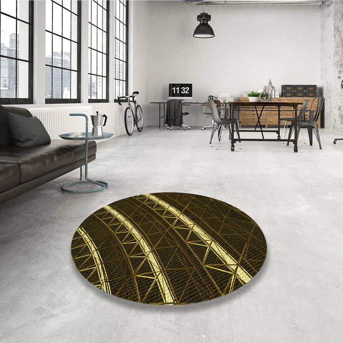 Round Patterned Midnight Gray Rug in a Office, pat3512yw