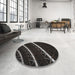 Round Machine Washable Transitional Black Rug in a Office, wshpat3512