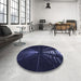 Round Patterned Deep Periwinkle Purple Rug in a Office, pat3513blu