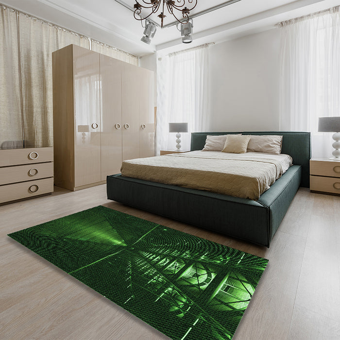 Patterned Green Rug in a Bedroom, pat3513grn