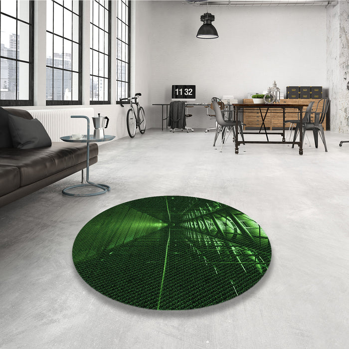 Round Patterned Green Rug in a Office, pat3513grn
