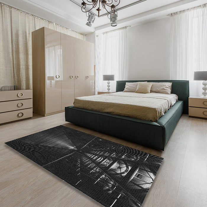 Patterned Black Rug in a Bedroom, pat3513gry