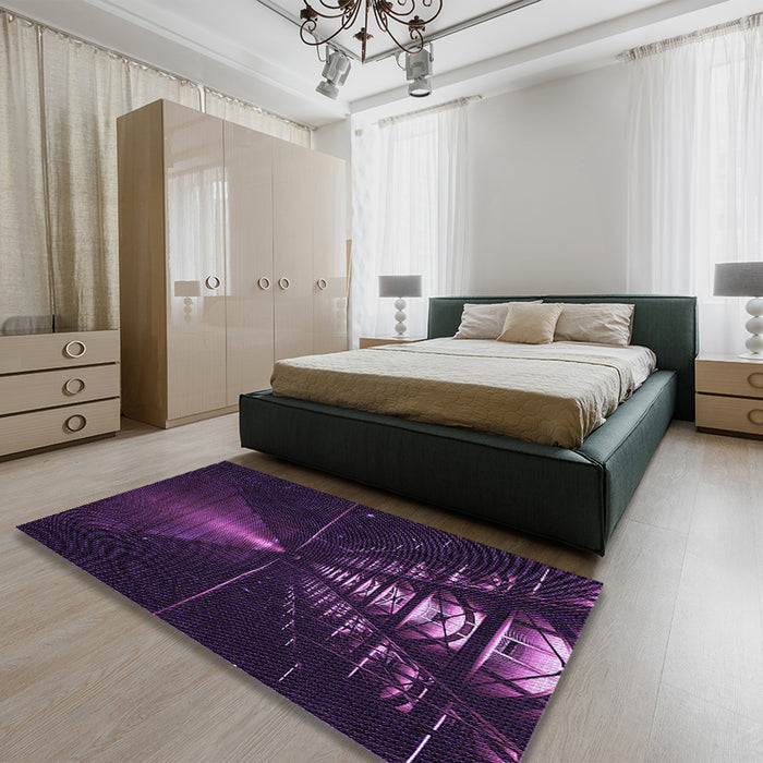 Round Machine Washable Transitional Deep Purple Rug in a Office, wshpat3513pur