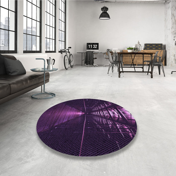 Round Patterned Deep Purple Rug in a Office, pat3513pur