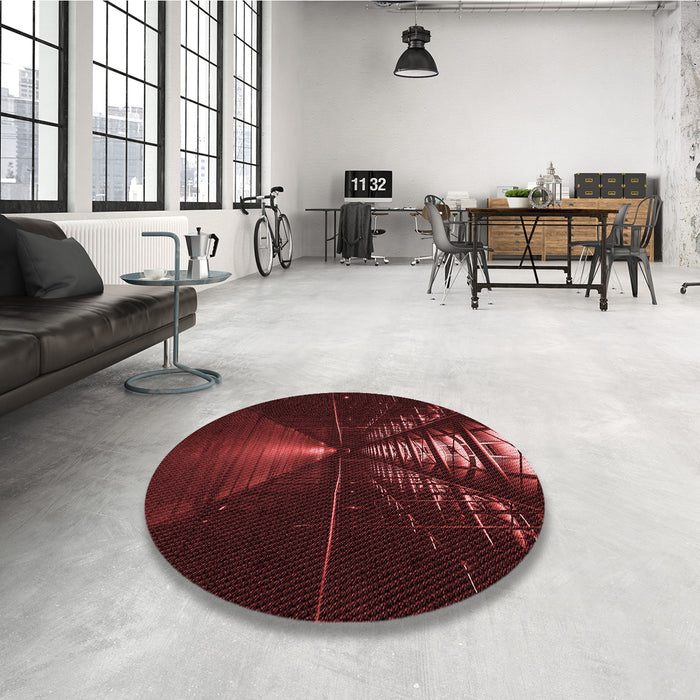 Round Patterned Dark Scarlet Red Rug in a Office, pat3513rd