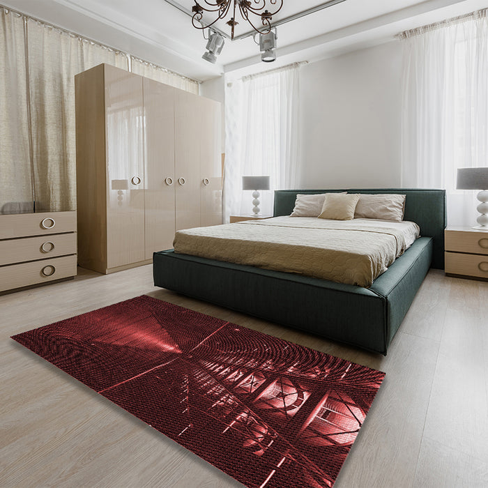 Patterned Dark Scarlet Red Rug in a Bedroom, pat3513rd