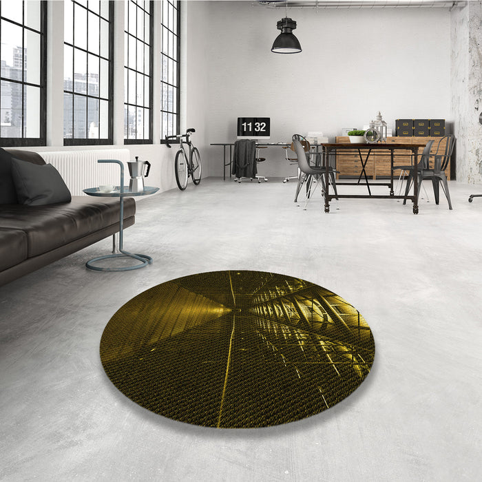 Round Patterned Dark Bronze Brown Rug in a Office, pat3513yw