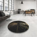 Round Machine Washable Transitional Black Rug in a Office, wshpat3513