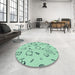 Round Patterned Emerald Green Rug in a Office, pat3515lblu