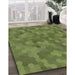 Machine Washable Transitional Green Rug in a Family Room, wshpat3516brn