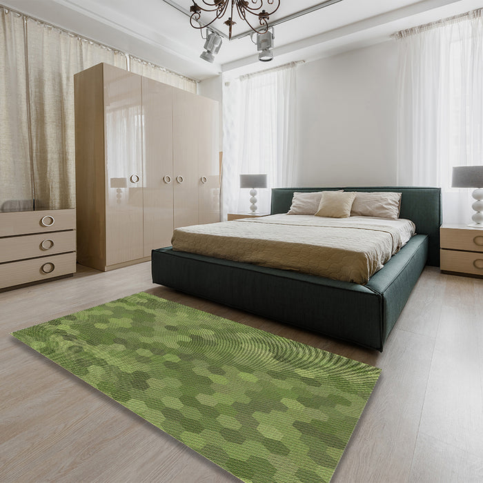 Patterned Green Rug in a Bedroom, pat3516brn