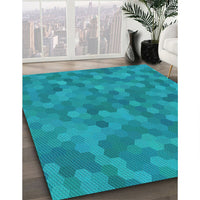 Patterned Bright Turquoise Blue Rug, pat3516lblu