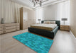 Patterned Bright Turquoise Blue Rug in a Bedroom, pat3516lblu