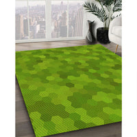 Patterned Dark Lime Green Rug, pat3516yw