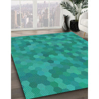 Patterned Dark Turquoise Green Modern Rug, pat3516