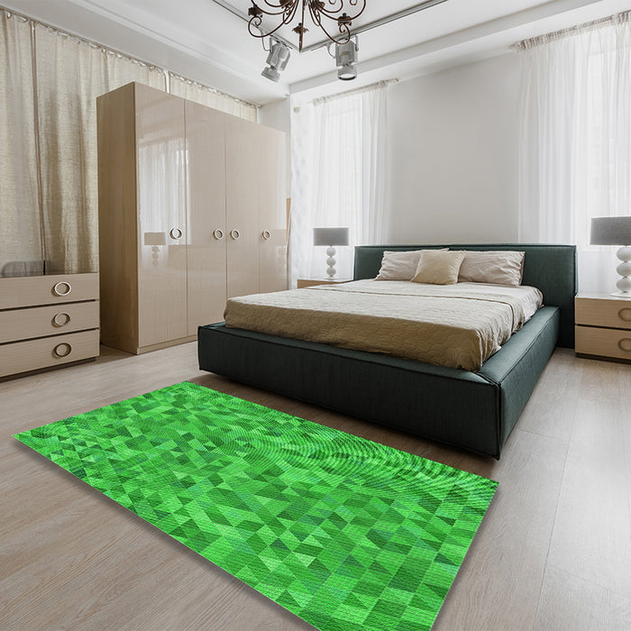 Patterned Lime Green Rug in a Bedroom, pat3517grn