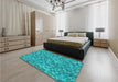 Patterned Aqua Cyan Blue Rug in a Bedroom, pat3517lblu