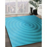 Patterned Dark Turquoise Green Rug, pat3518lblu