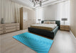 Patterned Dark Turquoise Green Rug in a Bedroom, pat3518lblu