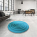 Round Patterned Dark Turquoise Green Rug in a Office, pat3518lblu