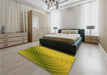 Patterned Dark Yellow Green Rug in a Bedroom, pat3518yw